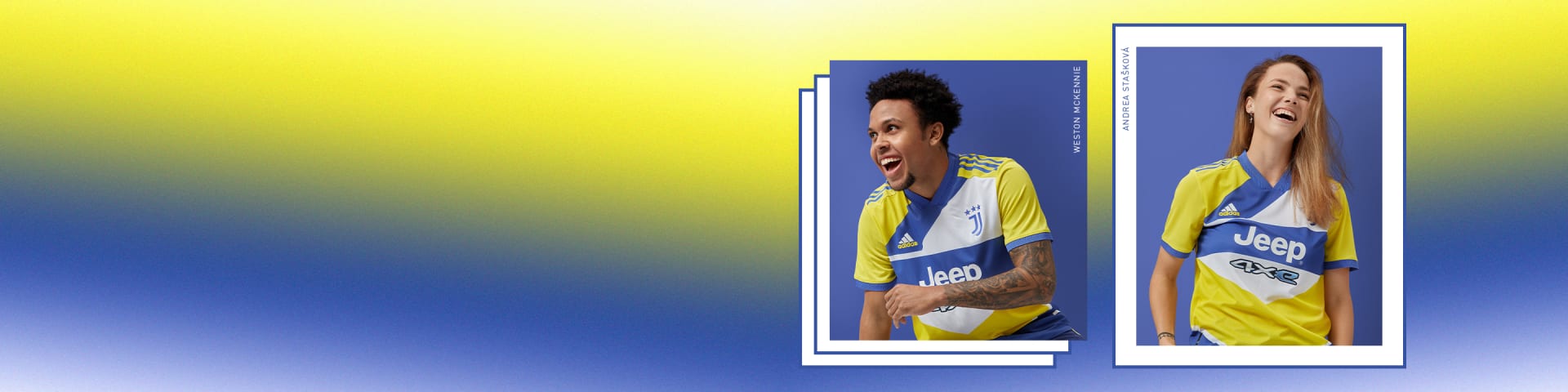 a male player and female player wearing the Juventus Third kit