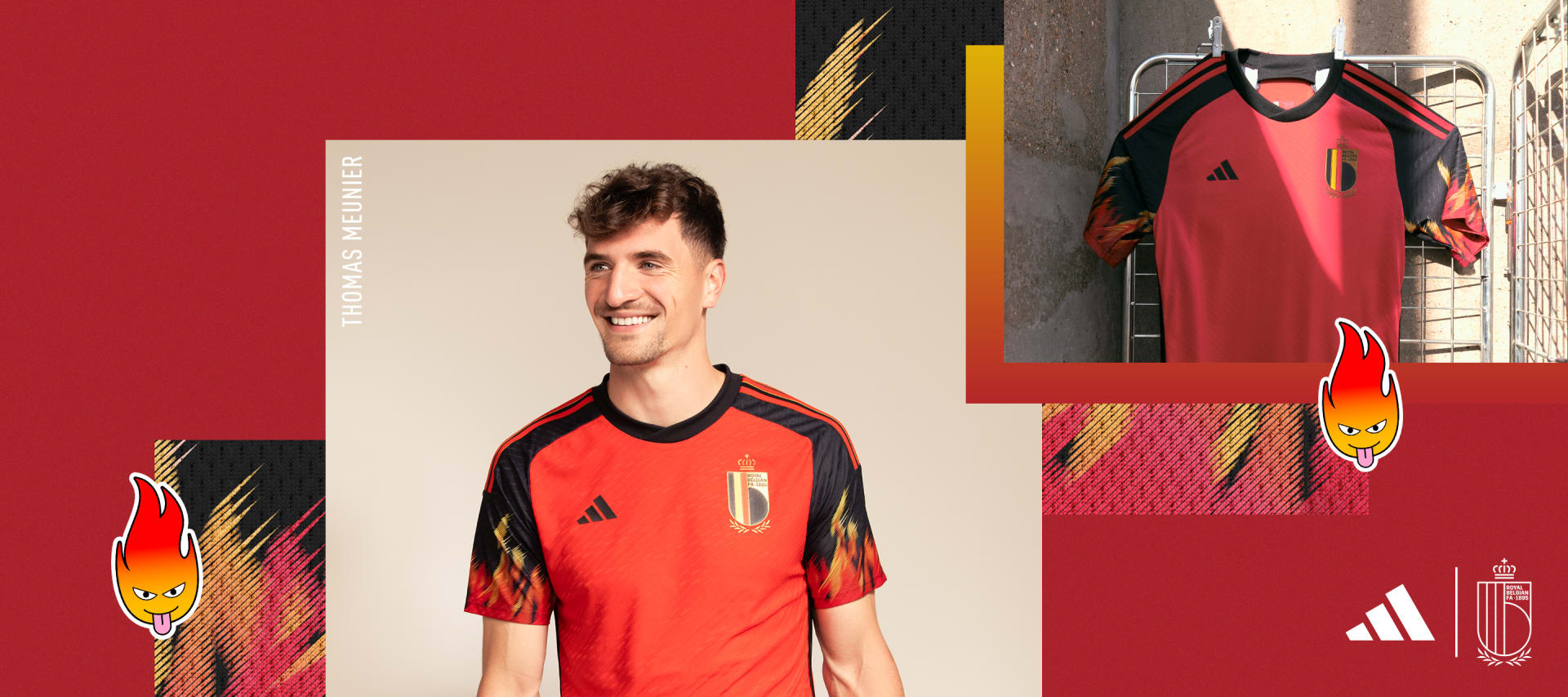 2022 Adidas Belgium Home World Cup Soccer Jersey Red Black Flame HD9412 sz  L