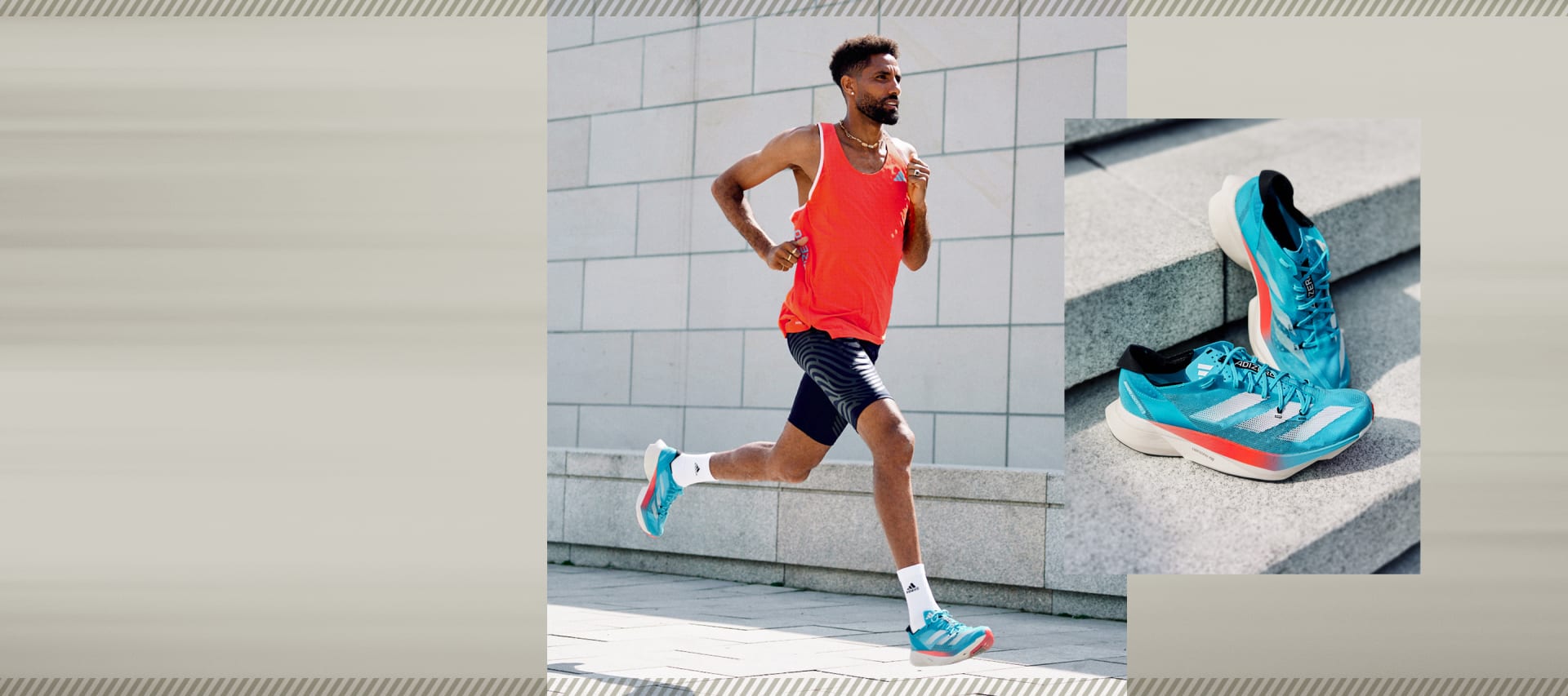 Image of a runner in action and an image of a shoe.