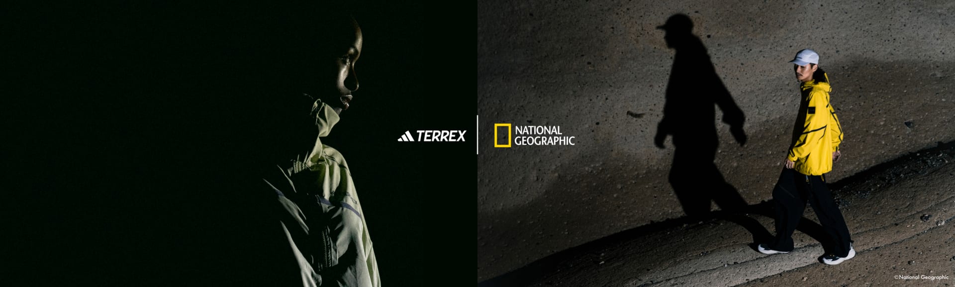 The image shows the latest spring summer 25 Nat Geo and adidas Terrex collection for men and women.