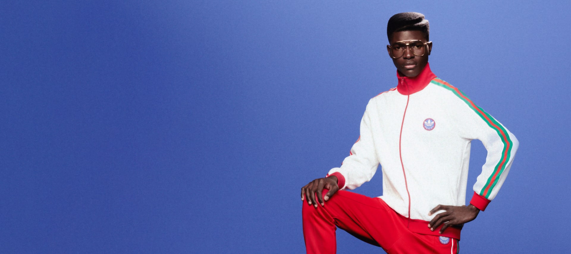 Model wearing the adidas x Gucci collection