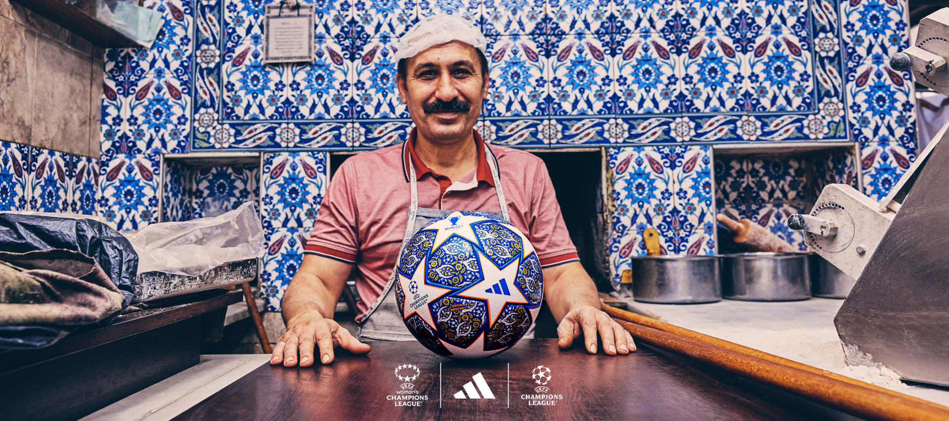 Visual of the UEFA Champions league official match ball in an Istanbul bakery