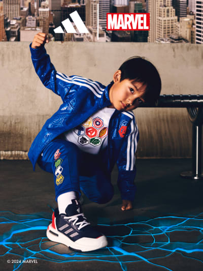 Child playing as superhero wearing the adidas | Avengers collection