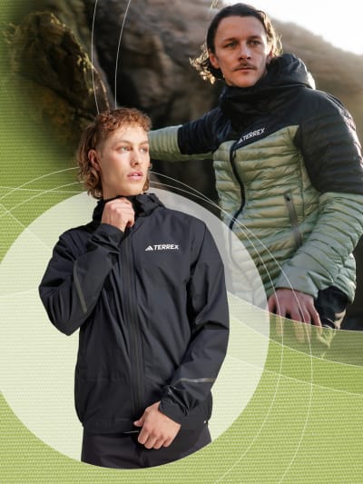 adidas-male-models-terrex-transitional-jackets-green-background