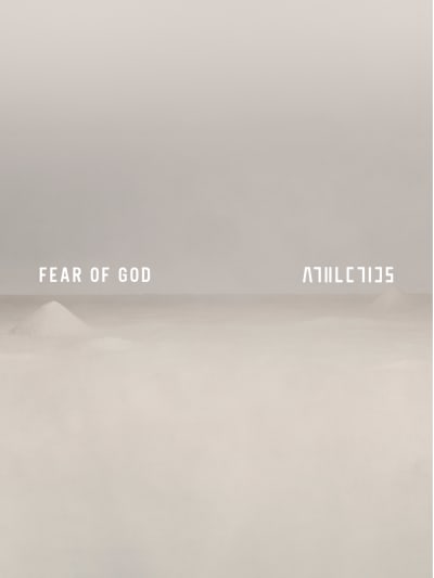 Hazy beige and grey environment with "Fear of God Athletics" text in white.