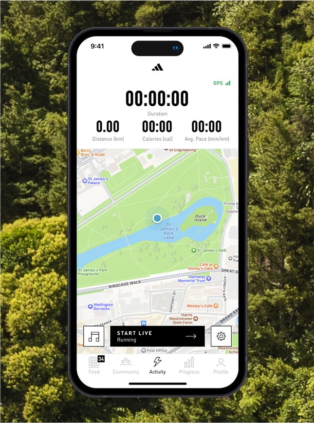 Visual of the adidas running app. Step 4, Track your minutes of movement between June 1 -12.