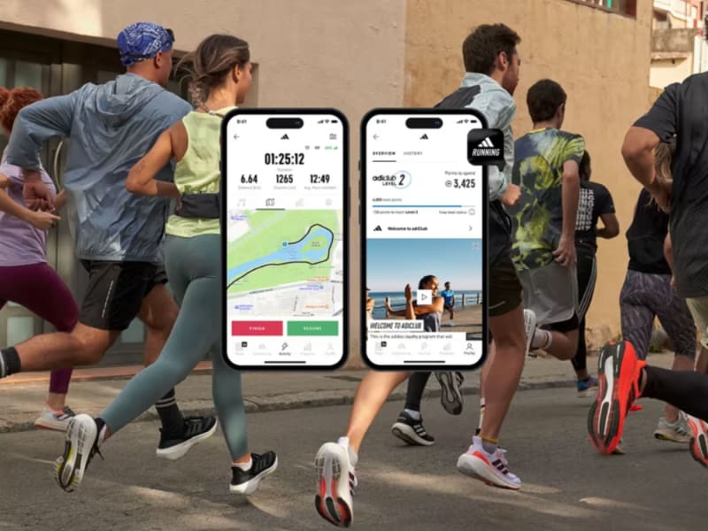 Group of runners run together using the adidas running app.