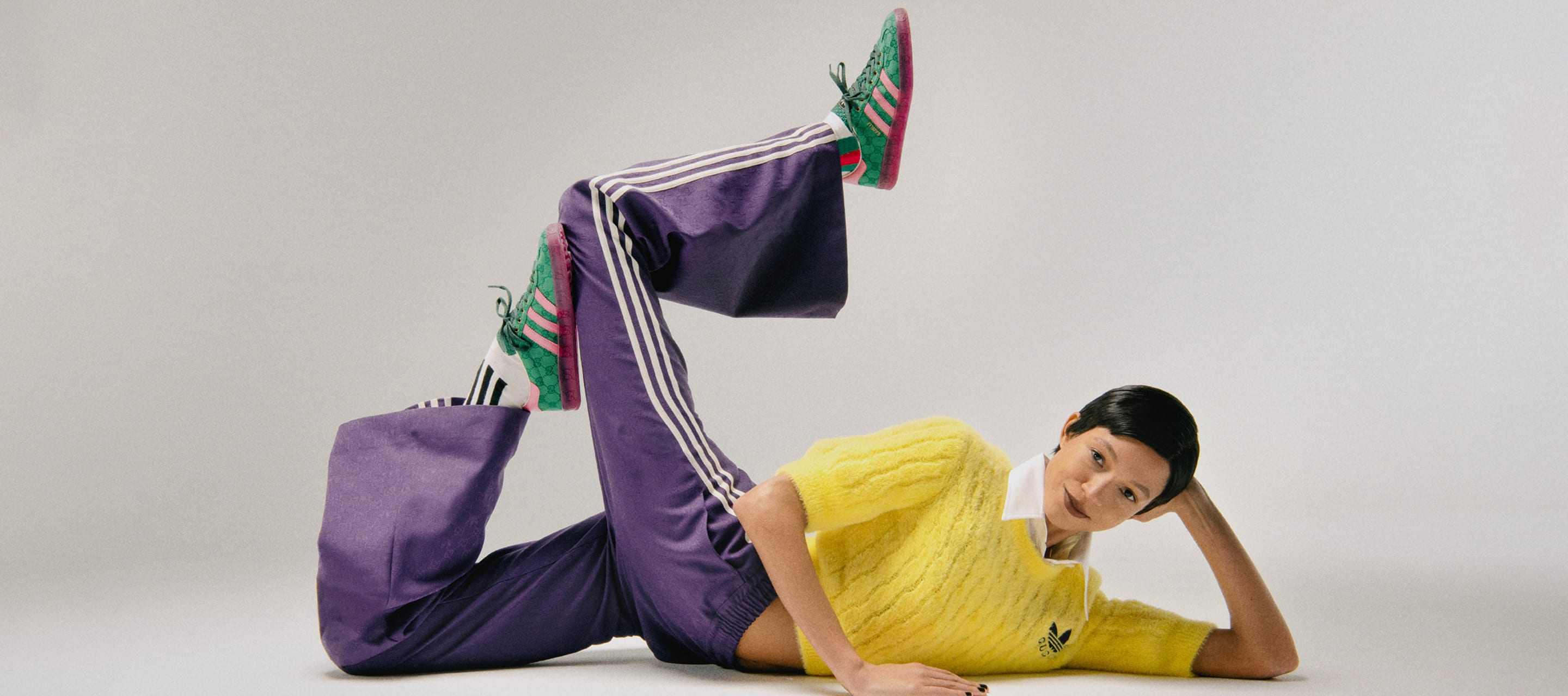 Models wear the adidas x Gucci collection in campaign images.