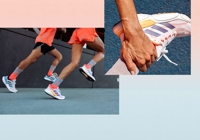 Images of runners in action and an image of a shoe.