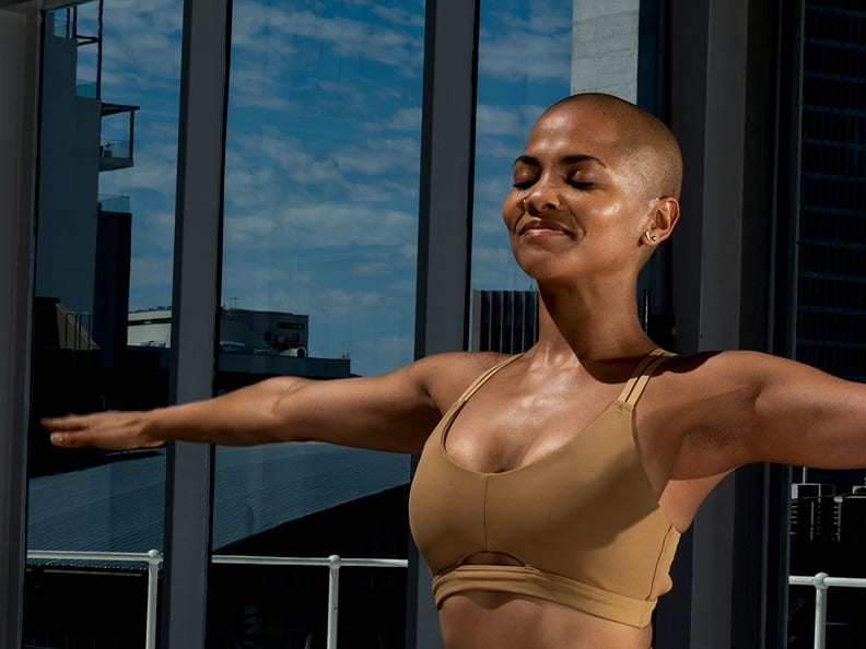 Model wearing adidas Bras and Leggings collection