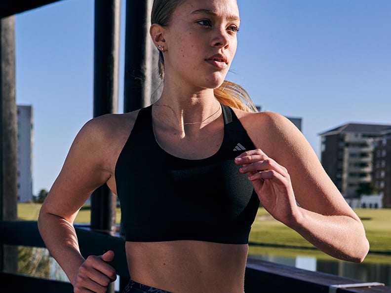 Model wearing adidas Bras and Leggings collection