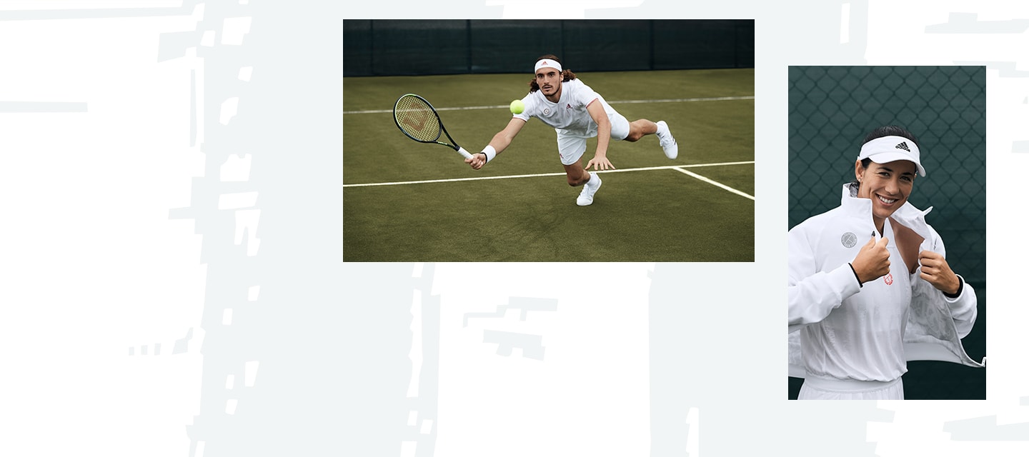 Combined images of male tennis players in action wearing the uniforia collection