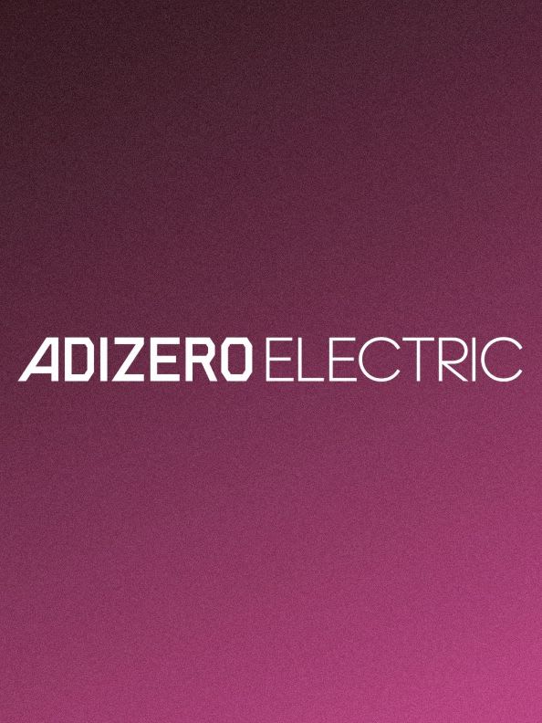The image displays the text "ADIZERO ELECTRIC" against a deep burgundy background.