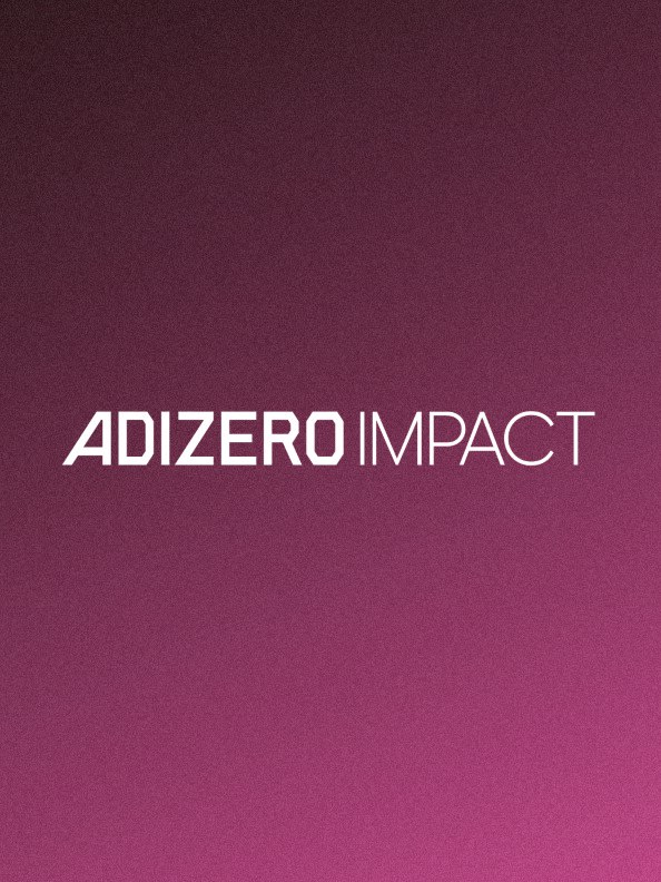 The image displays the text "ADIZERO IMPACT" against a deep burgundy background.