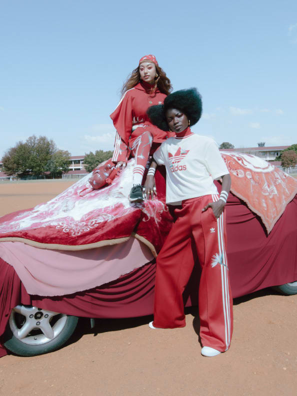 Model wears adidas THEBE MAGUGU collection