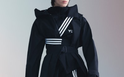 A black adidas Y-3 jacket with white 3-Stripes.
