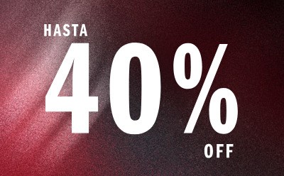 The image displays the text "HASTA 40% OFF" against a burgundy or maroon-colored background.