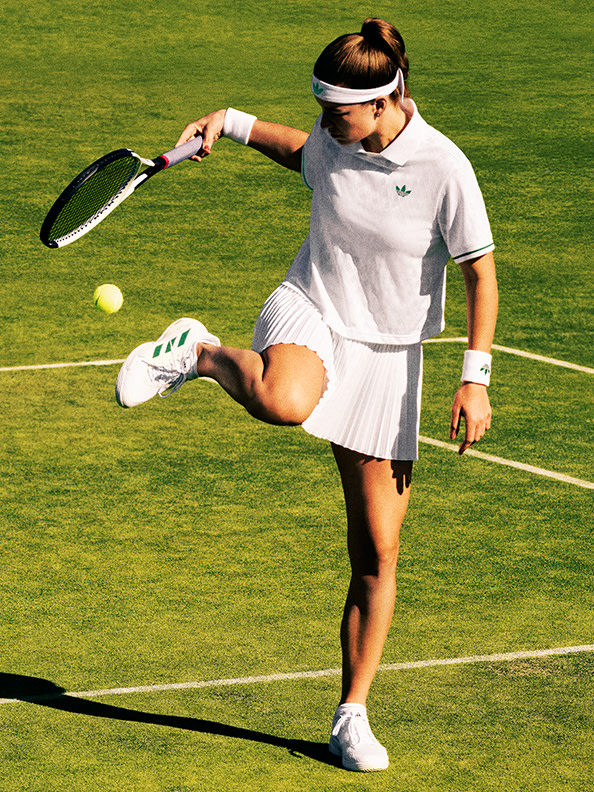 A group of photos showing, in order, tennis players Wang Xinyu, Jakub Mensik, Elina Svitolina and Stefanos Tsitsipas. They're all wearing the London Originals Collection.