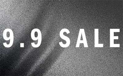 The image displays the text "9.9 SALE" in large white letters against a dark, grainy background.