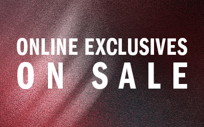 The image displays the text "ONLINE EXCLUSIVES ON SALE" against a burgundy or maroon-colored background.