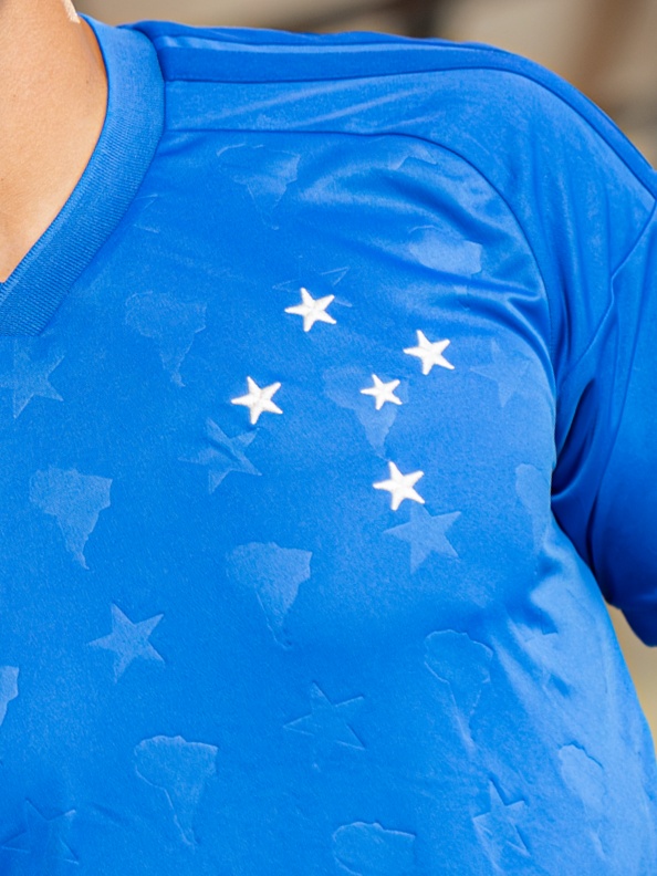The image shows a close-up view of a blue shirt or top with white star patterns printed on it.