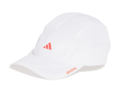 A white baseball cap with the Adidas logo and text visible against a plain white background.