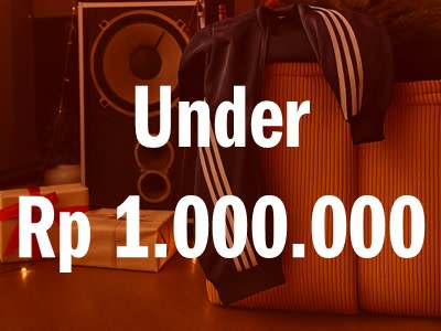 The image shows a large speaker or audio equipment with the text "Under Rp 1,000,000" displayed prominently in the foreground, indicating that the item is priced under 1 million Indonesian Rupiah.