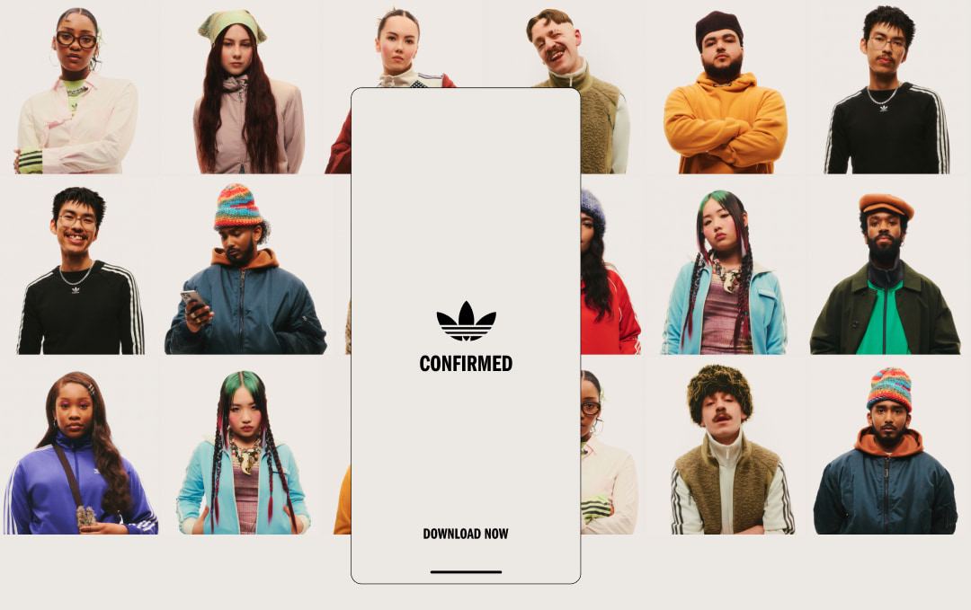 The image features a grid of 16 individual portraits of diverse individuals, each wearing a variety of casual and stylish outfits, with a central "CONFIRMED" card in the middle.