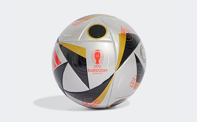 A white, yellow, and black soccer ball with the UEFA Euro 2020 logo prominently displayed on its surface.