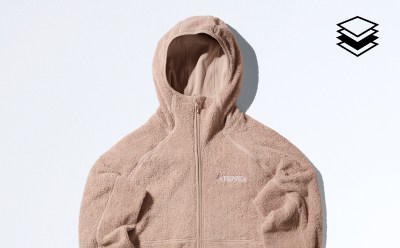 Beige Techrock high pile fleece hooded jacket