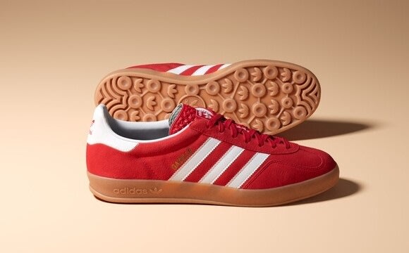 A close-up crop of the adidas Originals Gazelle shoe is shown.