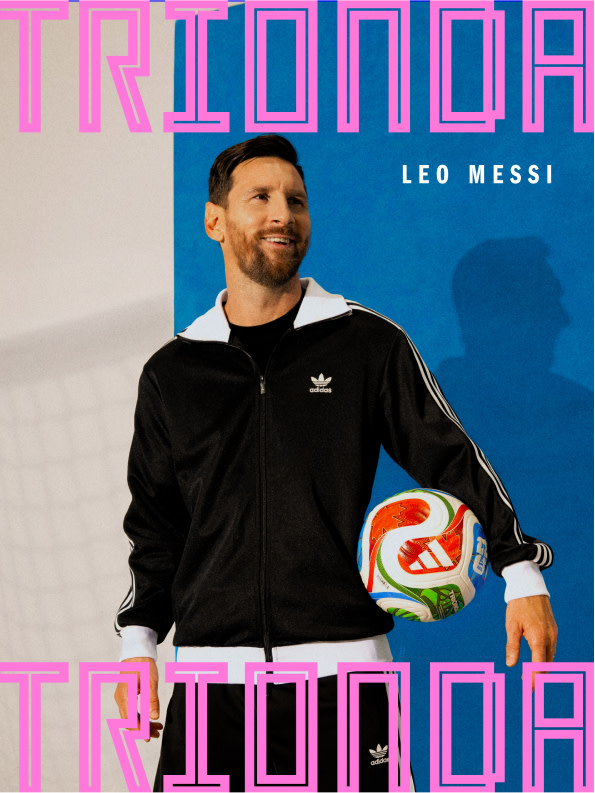 Visual composition featuring Leo Messi with Trionda, the FIFA World Cup 26™ official match ball