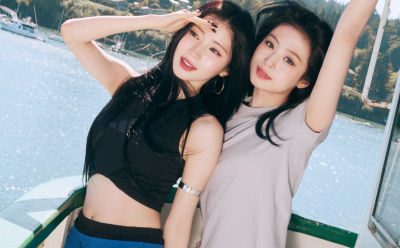 An image of BABYMONSTER members Ahyeon & Asa wearing outfits from the new ADIDAS Z.N.E. range.