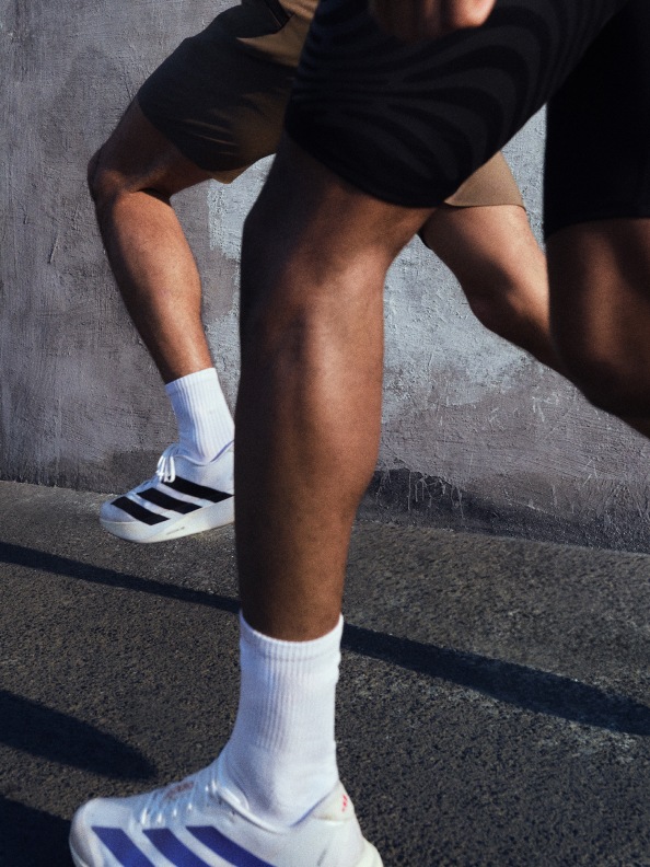 Images showing men and women in Adizero EVO SL colourways, in running and lifestyle scenarios.