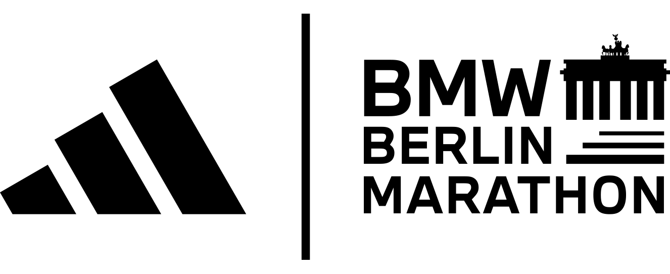 The image features the BMW Berlin Marathon logo, which consists of the BMW logo and the text "BERLIN MARATHON" in bold black lettering against a white background.