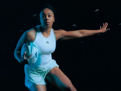 UK rugby player Sadia Kabeya moving holding a rugby ball