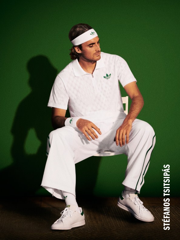 A group of photos showing, in order, tennis players Wang Xinyu, Jakub Mensik, Elina Svitolina and Stefanos Tsitsipas. They're all wearing the London Originals Collection.
