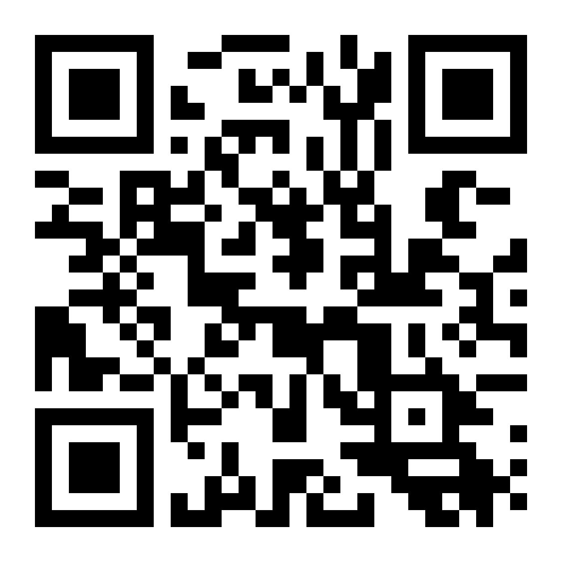 A black and white QR code pattern fills the entire image, with various sized squares and rectangles arranged in a chaotic, abstract design.