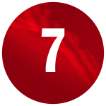 A large white number "7" is prominently displayed against a vibrant red circular background.