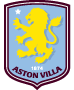 The image depicts the crest or logo of Aston Villa, a professional football club based in Birmingham, England. The crest features a yellow lion rampant against a blue background, enclosed within a burgundy shield-shaped frame.