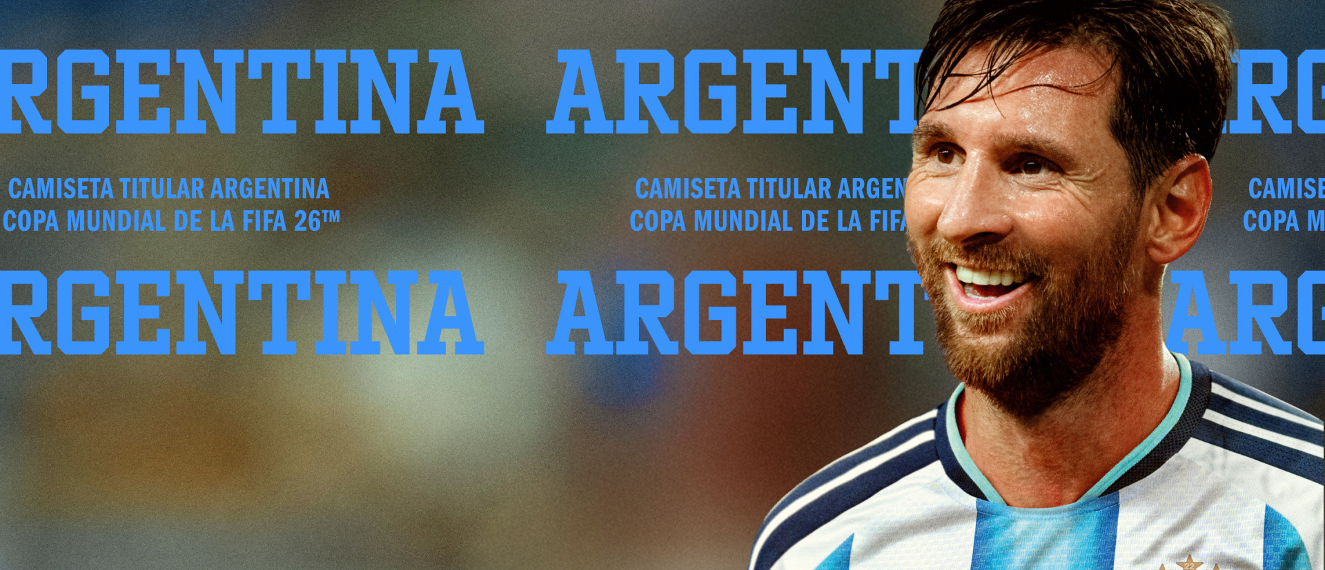 The image shows a smiling man wearing an Argentina national team jersey, with the team's name and logo prominently displayed in the background.