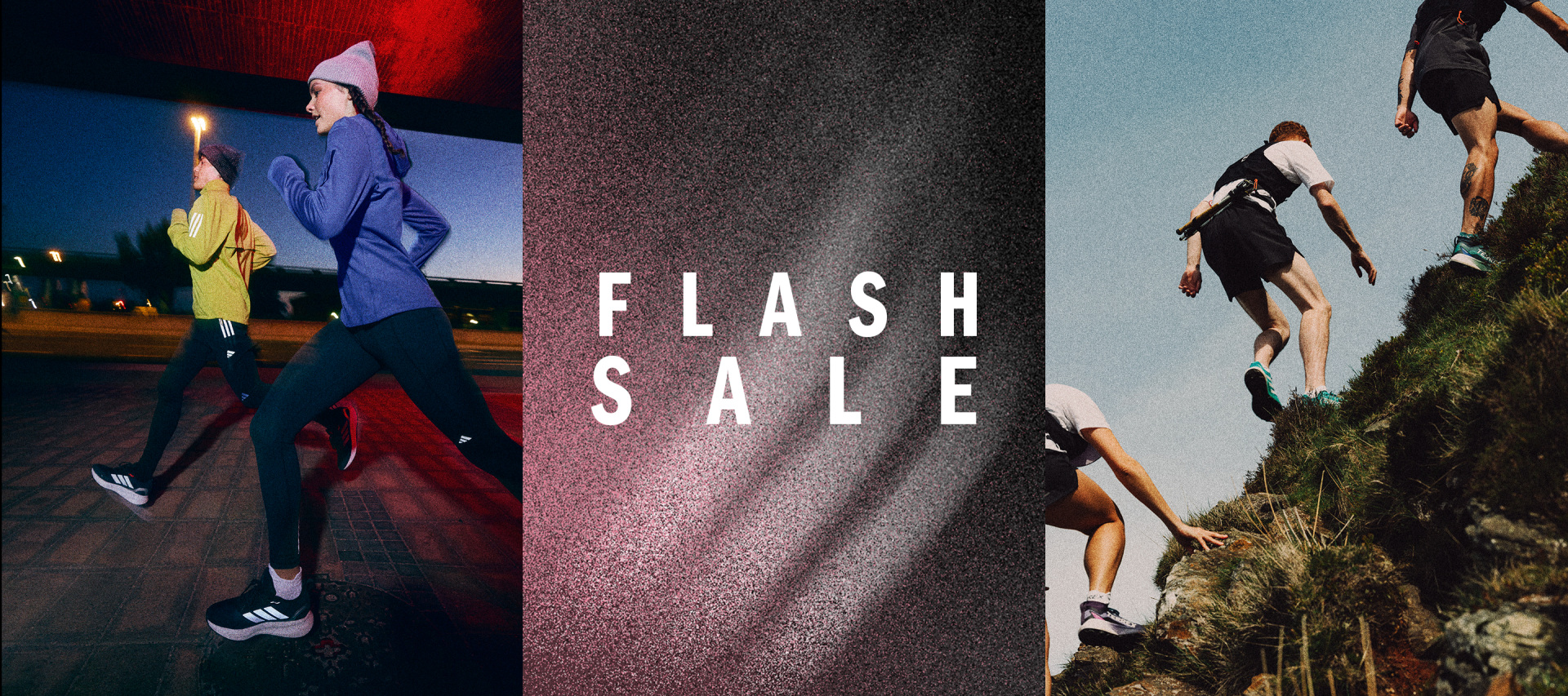 The image displays a large "FLASH SALE" sign in the foreground, with people in the background engaged in various outdoor activities.