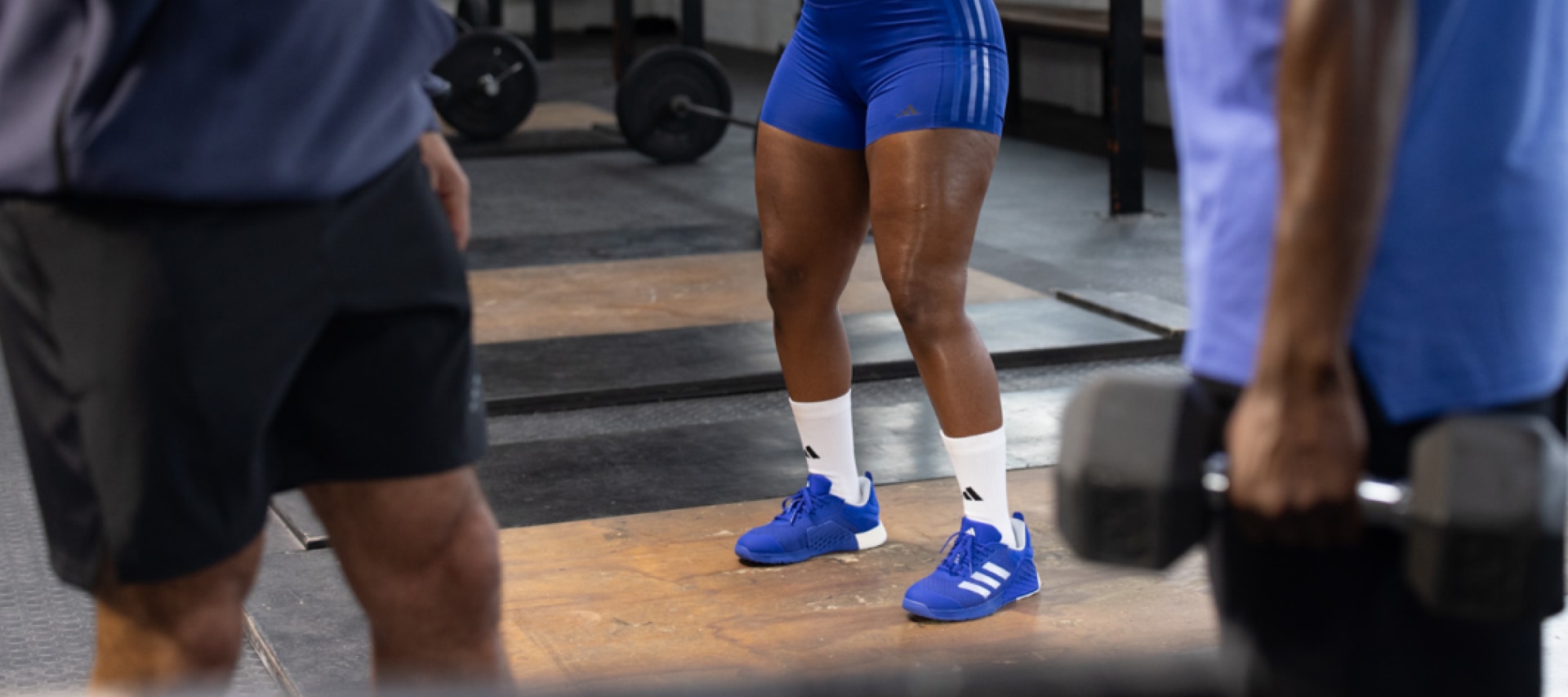 Group shot of the adidas training community working out in adidas Dropset 3's.