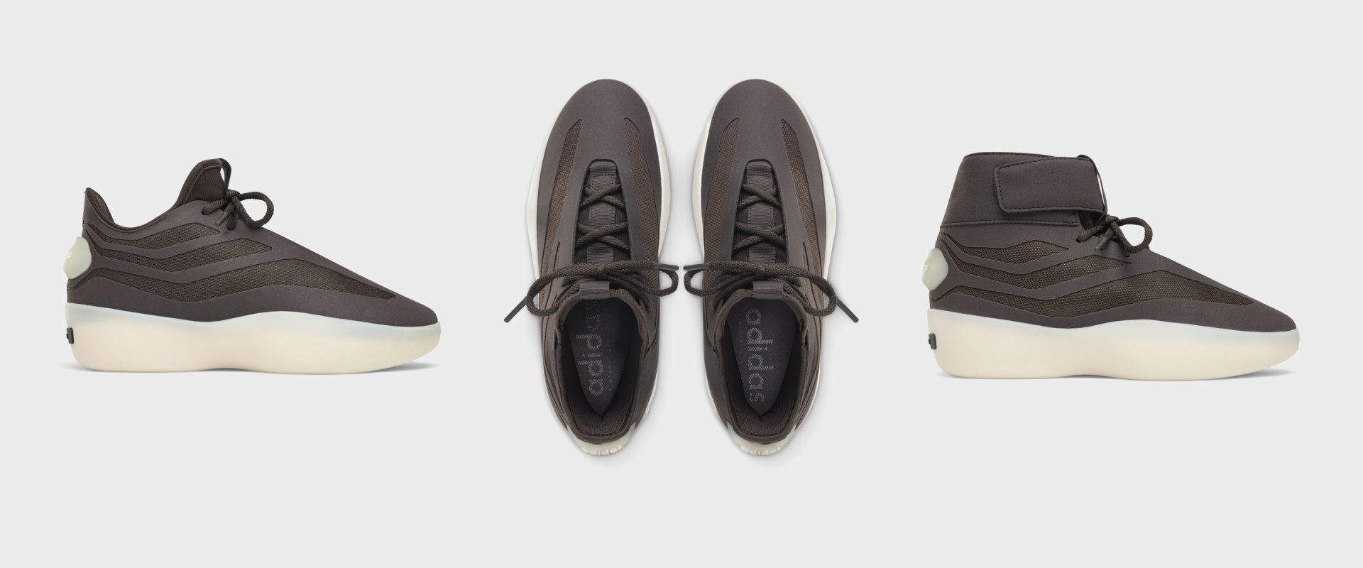 Collage of dark brown shoes on beige background