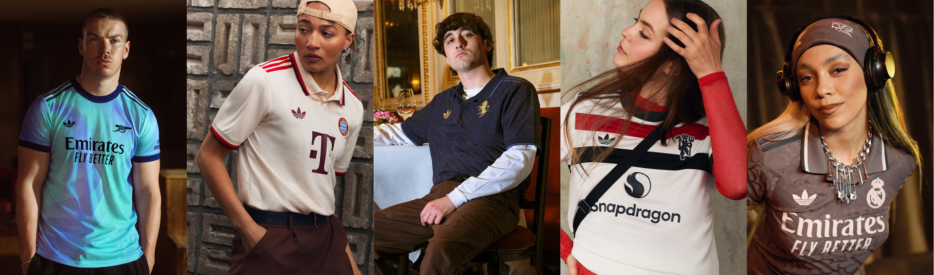 Visual composition featuring models wearing the new adidas 24/25 third kits in a fashion lifestyle way