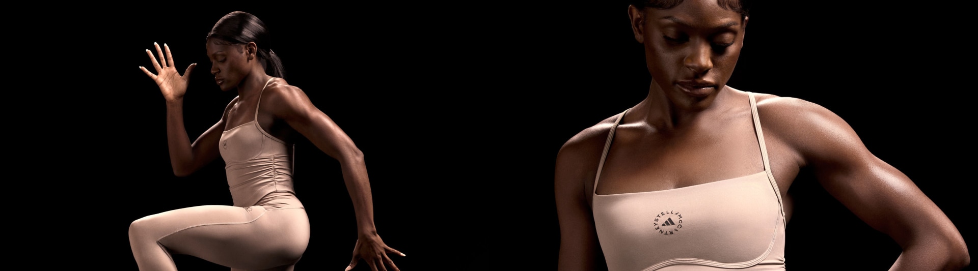 บุคคลสองคนซึ่งดูเหมือนว่าจะเป็นนักเต้นหรือนักแสดง ถูกบันทึกในการตั้งค่าแสงสีอ่อนสุดตื่นตาตื่นใจกับพื้นหลังสีเข้ม กล้ามเนื้อ ร่างกายของนักกีฬา และท่าที่แสดงออกถึงพลังและการเคลื่อนไหว