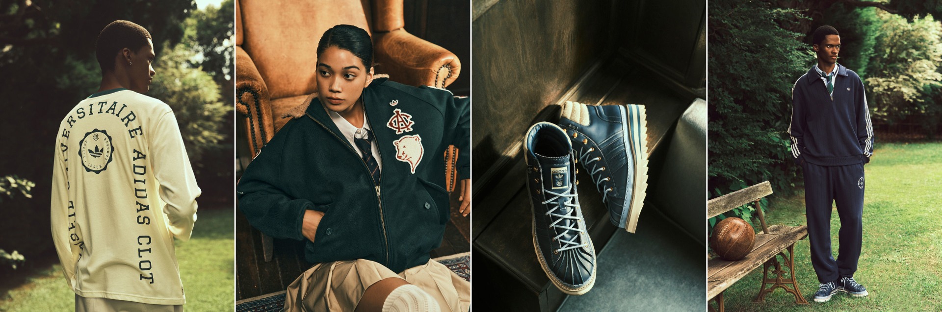 Cuatro imágenes que muestran a una variedad de personas usando la colección adidas Originals CLOT Pro Model by Edison Chen.