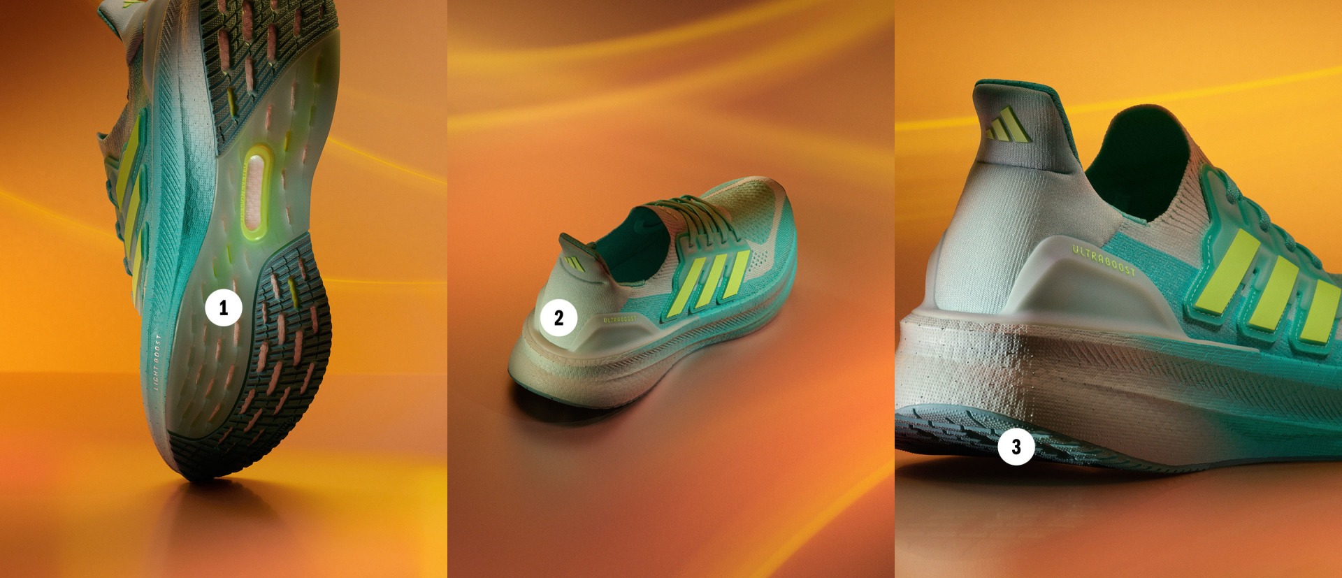 Triptych image of Ultraboost 5.