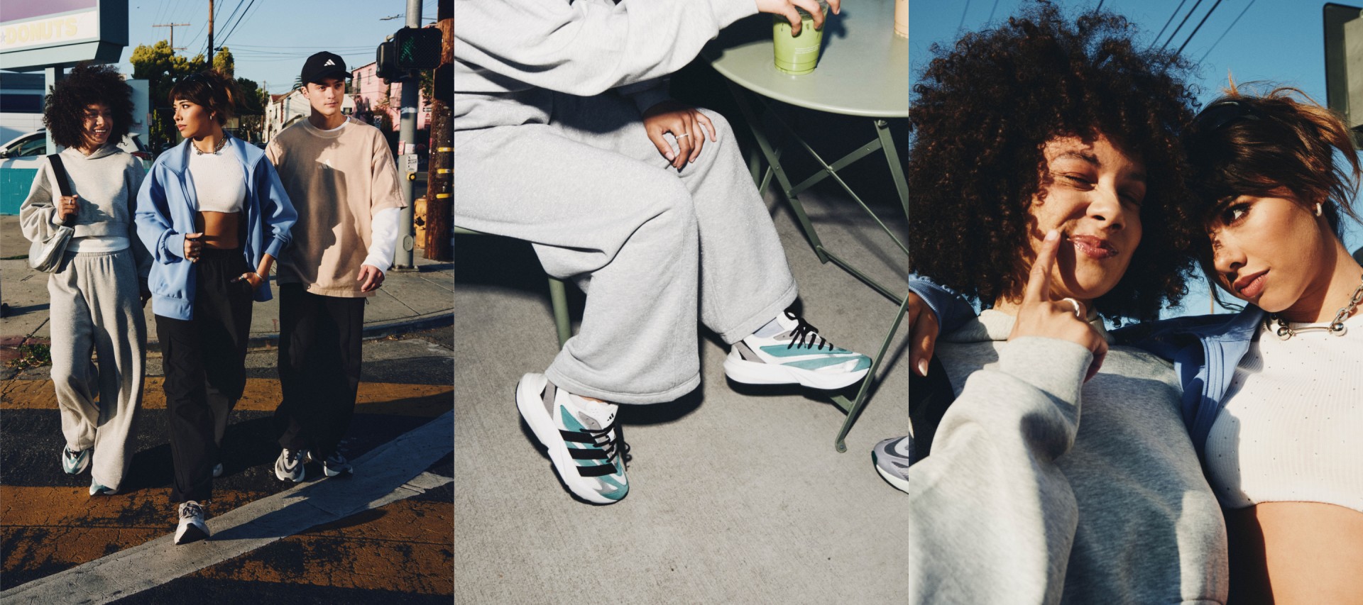 Xochitl Gomez and friends run through city streets in adidas apparel and Lightblaze shoes.