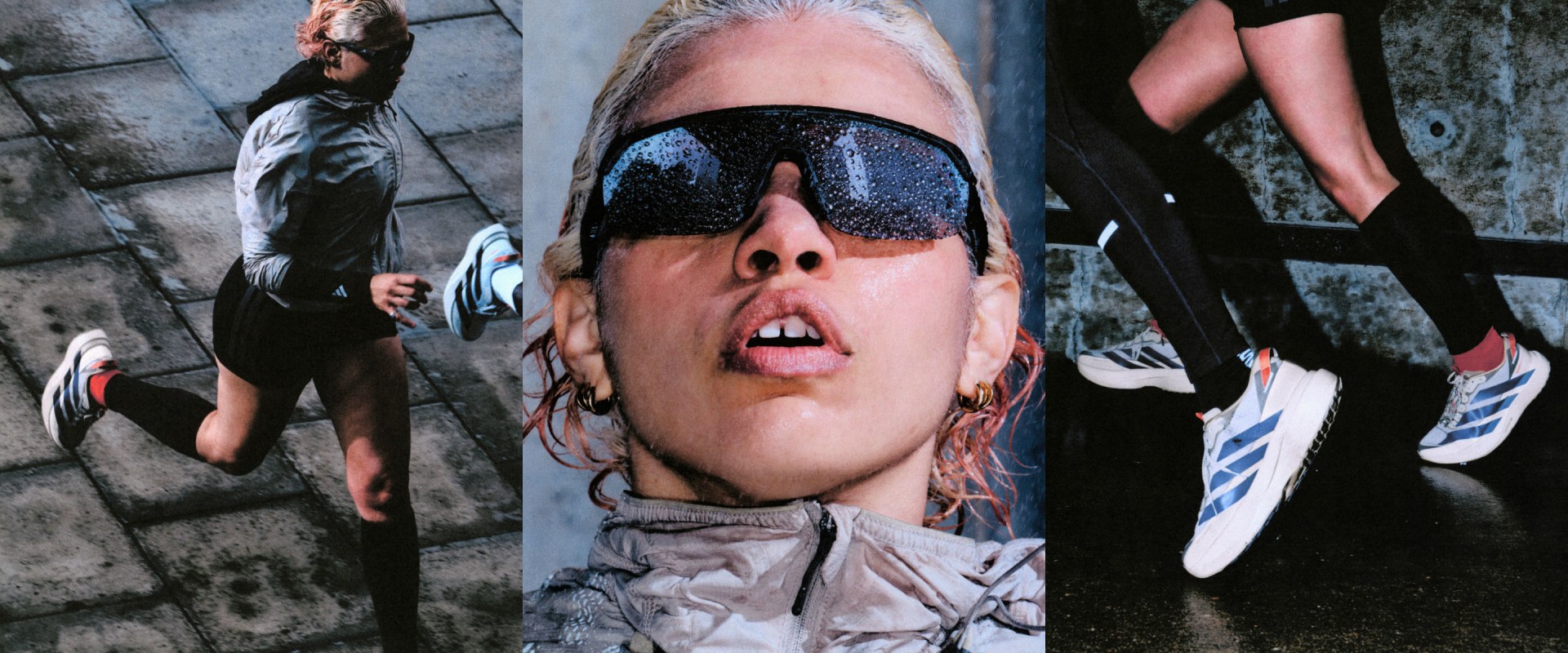 The image depicts a person wearing a blindfold and making an exaggerated facial expression, with other individuals visible in the background.